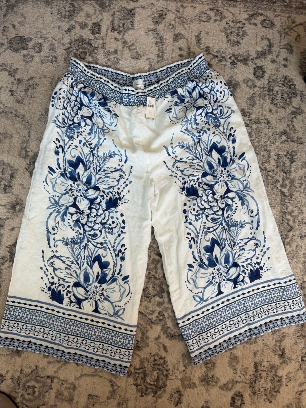 NWT Anthropologie The Somerset Blue White Linen Wide Leg Pull-On Pant Women’s 3X
